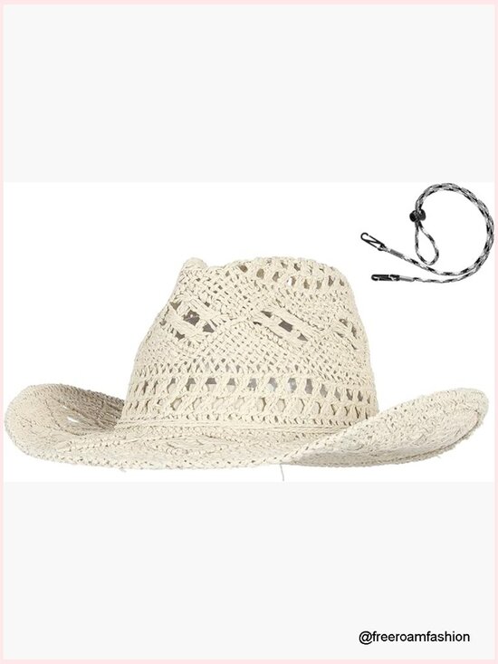 Hollow Out Cowboy Straw Sun Hat Roll Up Brim Adjustable Packable main image 6